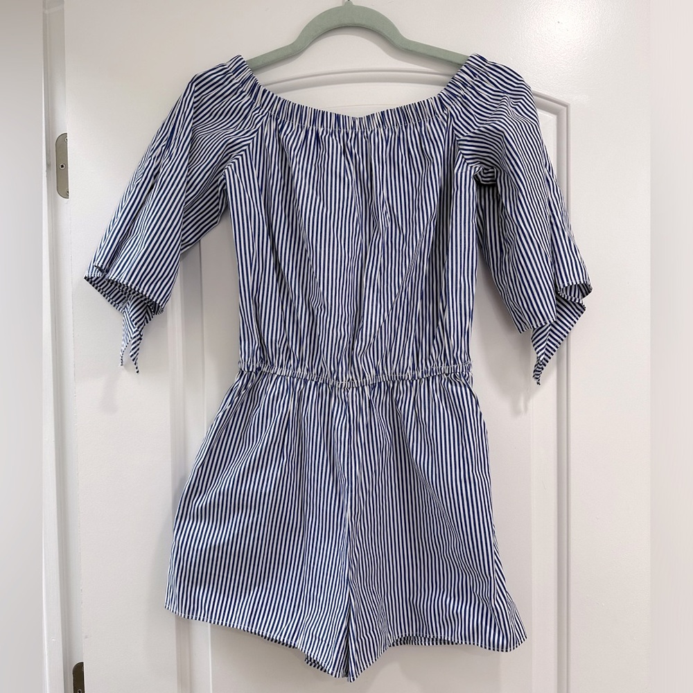 White and Blue Striped Romper